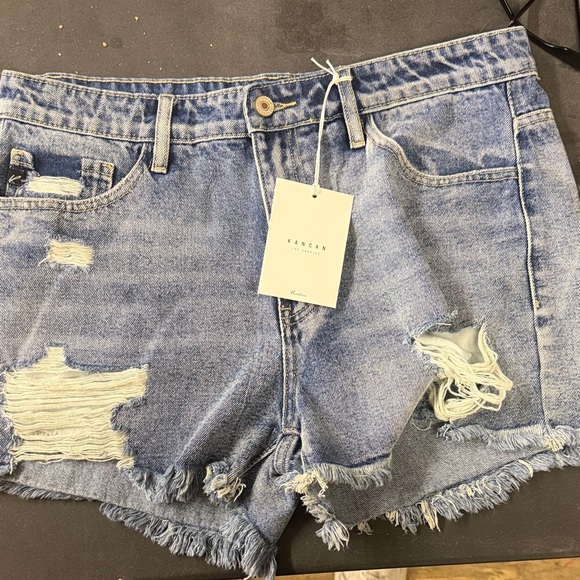 KanCan Women's Light Blue Distressed Jean Shorts - Picture 1 of 3